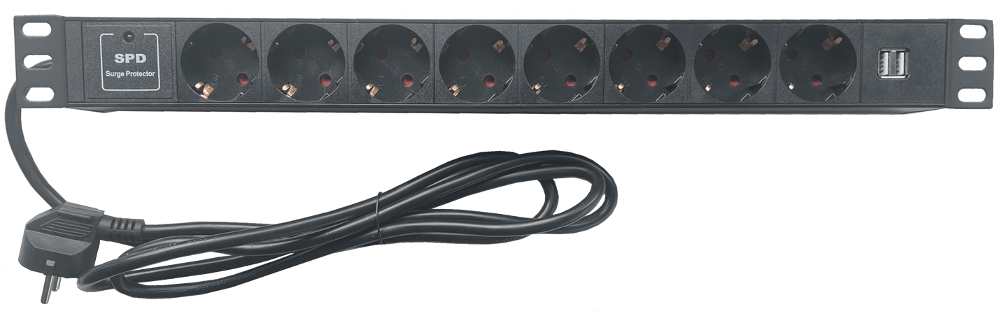 19 Zoll Steckdosenleiste mit Überspannungsschutz und USB Anschluss